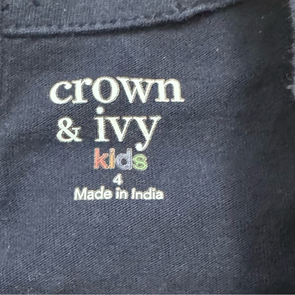 Crown & Ivy Kids blue long sleeve top with red plaid bow Size 4 k39 - Picture 3 of 3